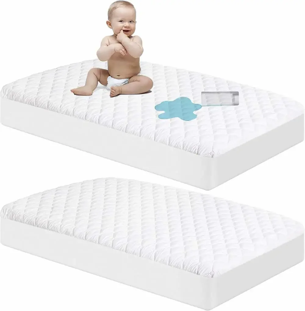 Waterproof Crib Mattress Protector Microfiber Quilted 28X52 Toddler Fitted Sheet